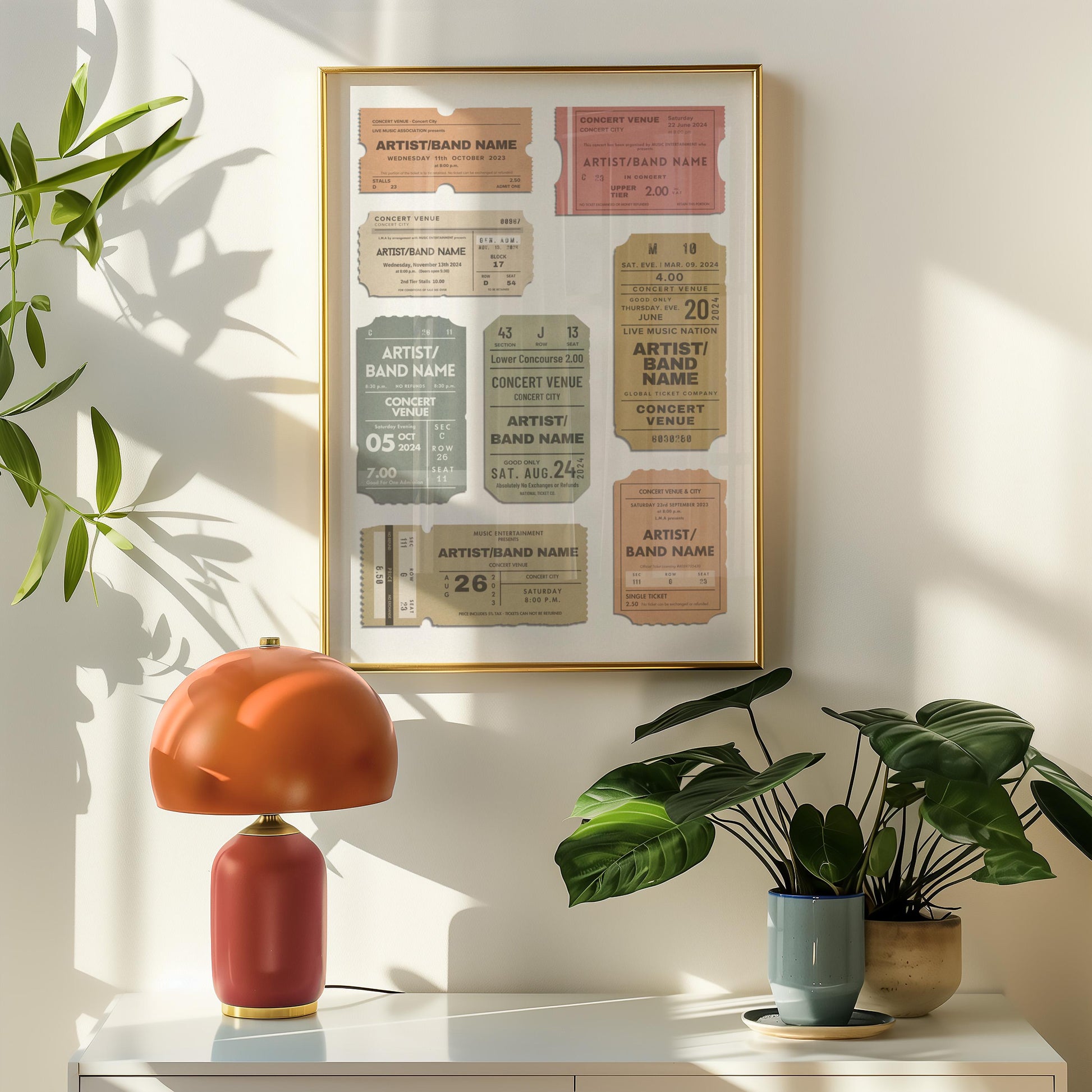 80's or 70's inspired home details with a memory wall art piece for music and concert lovers.
