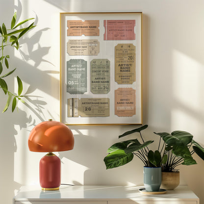80's or 70's inspired home details with a memory wall art piece for music and concert lovers.