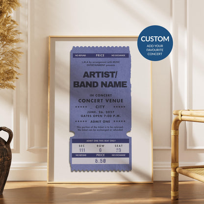 aqua concert pass print, framed vintage-style design, perfect nostalgic keepsake gift.