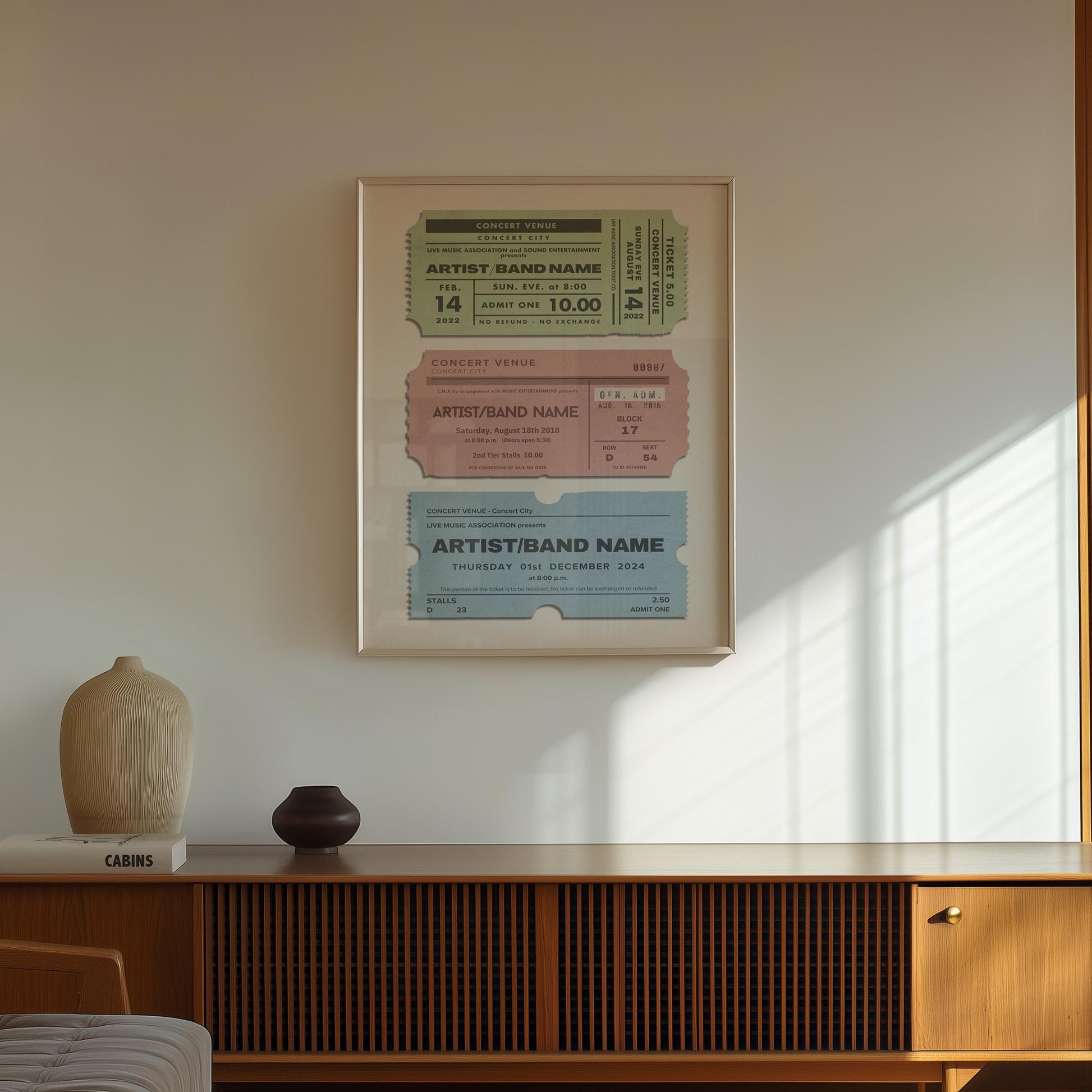 Digital vintage music stub artwork, personalized event memory gift, perfect for nostalgic festival fans.