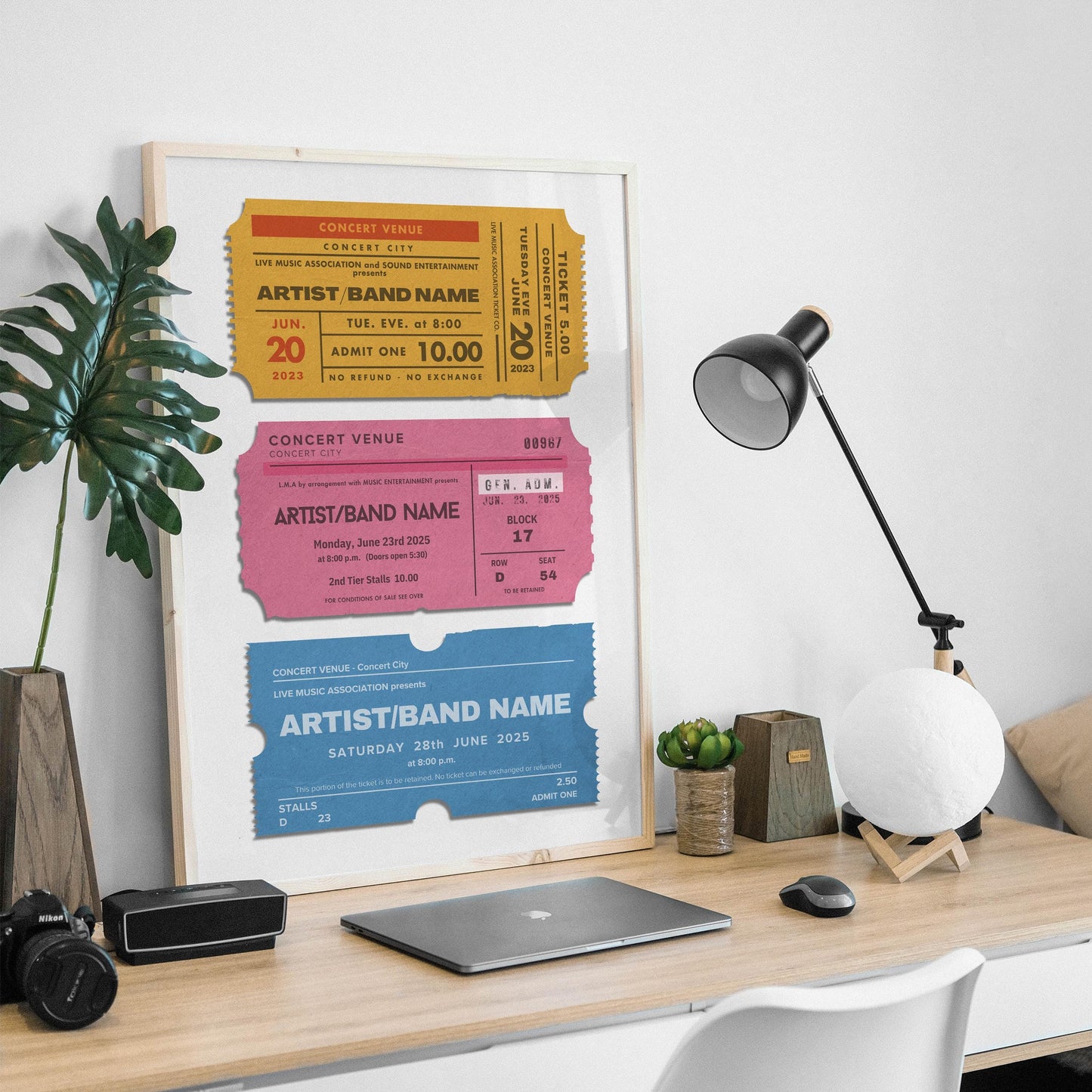 Custom digital vintage ticket stub poster, ideal for music memory gifts, festivals, and gig nostalgia. one of a kind unique.