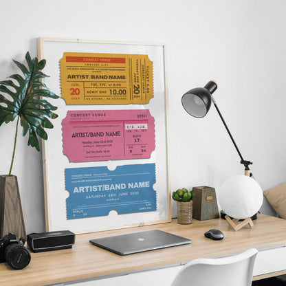 Custom digital vintage ticket stub poster, ideal for music memory gifts, festivals, and gig nostalgia. one of a kind unique.