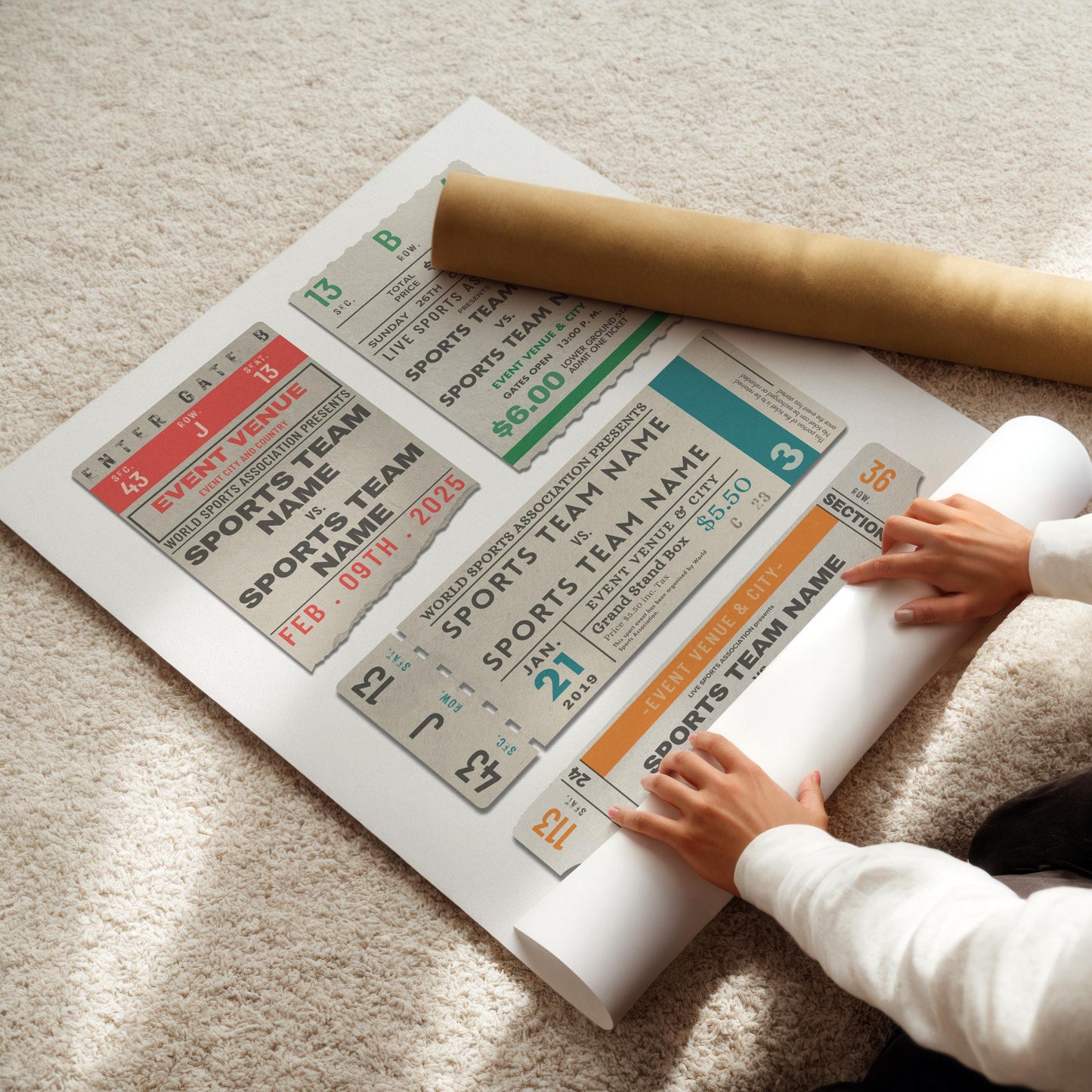 minimalist realistic stubs for old sporting events. made personal to your memories and past games.