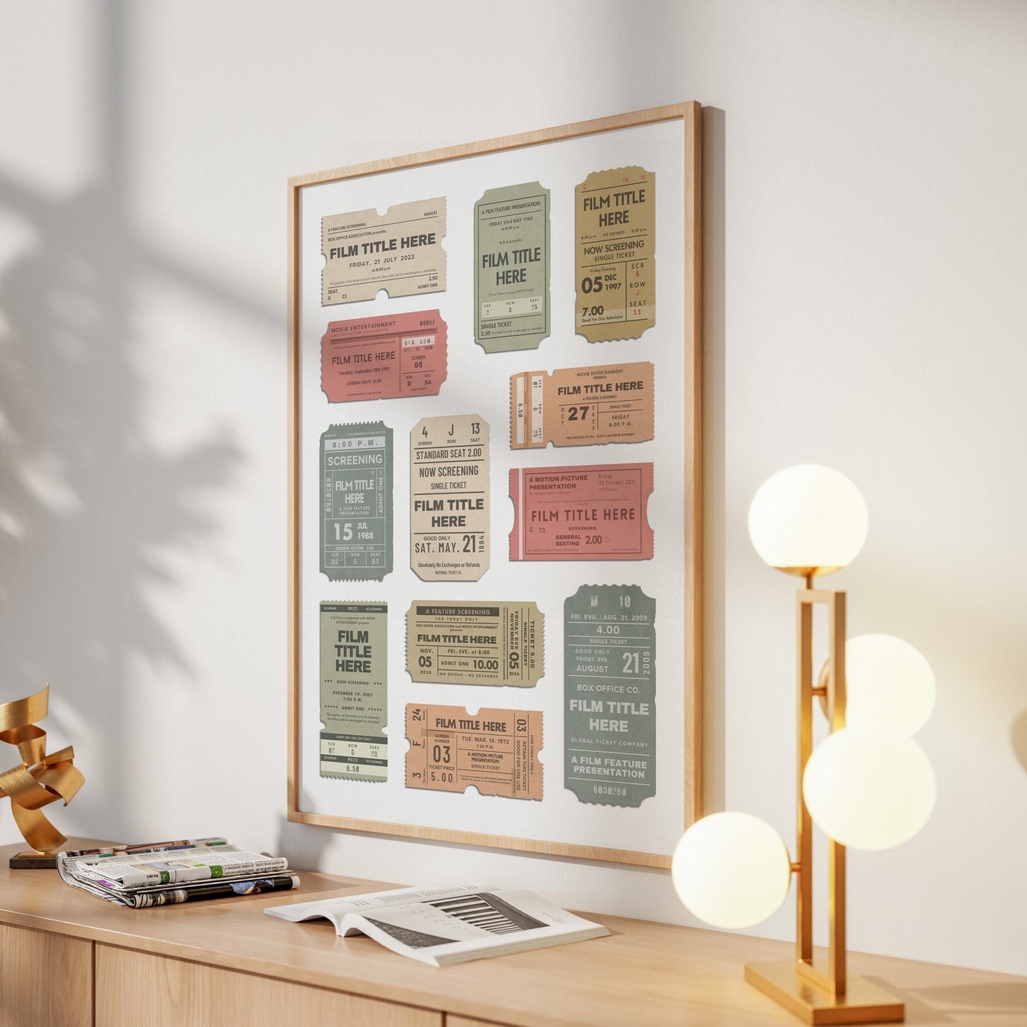 minimalist home setting in hallway. vintage style personalised art on wall.