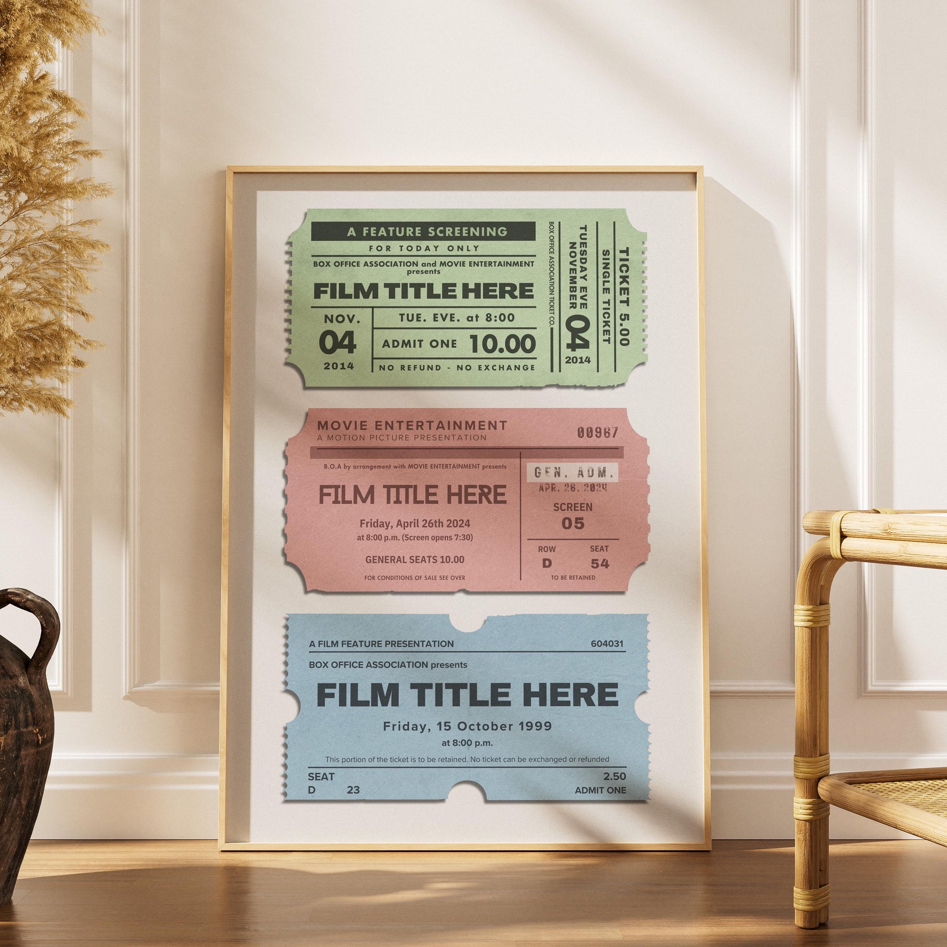 set of 3 movie stub inspired poster for film lovers