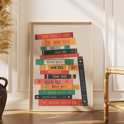 Bookish keepsake print of favorite books framed and perfect for gifting or reading nook shelf display