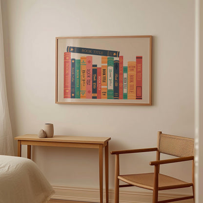 Colorful custom book print framed and styled for bookish shelf BookTok vibes and cozy reading spaces