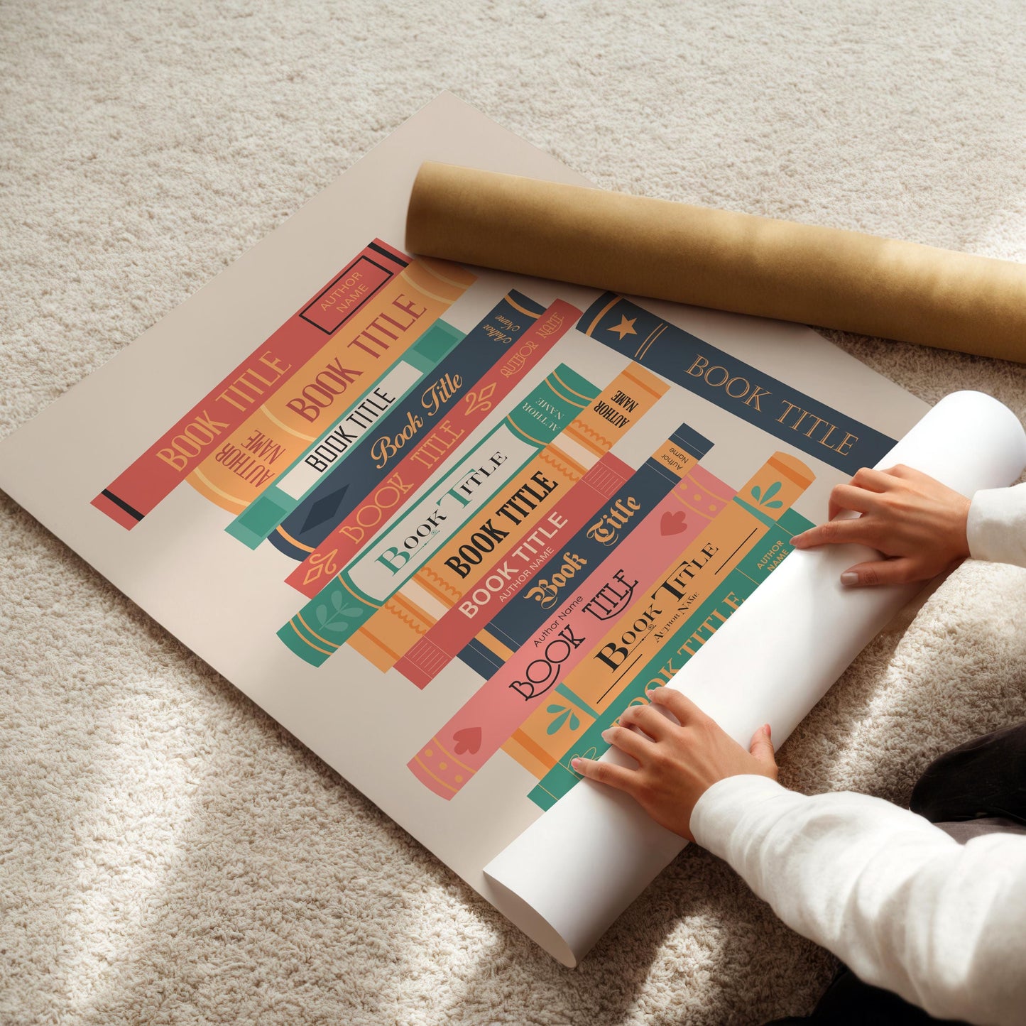 Trendy Custom Book Stack Poster featuring personalised titles framed keepsake for bibliophiles and reading lovers