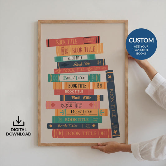 Digital download personalised book collection print perfect for BookTok fans reading nooks or bookish gallery walls