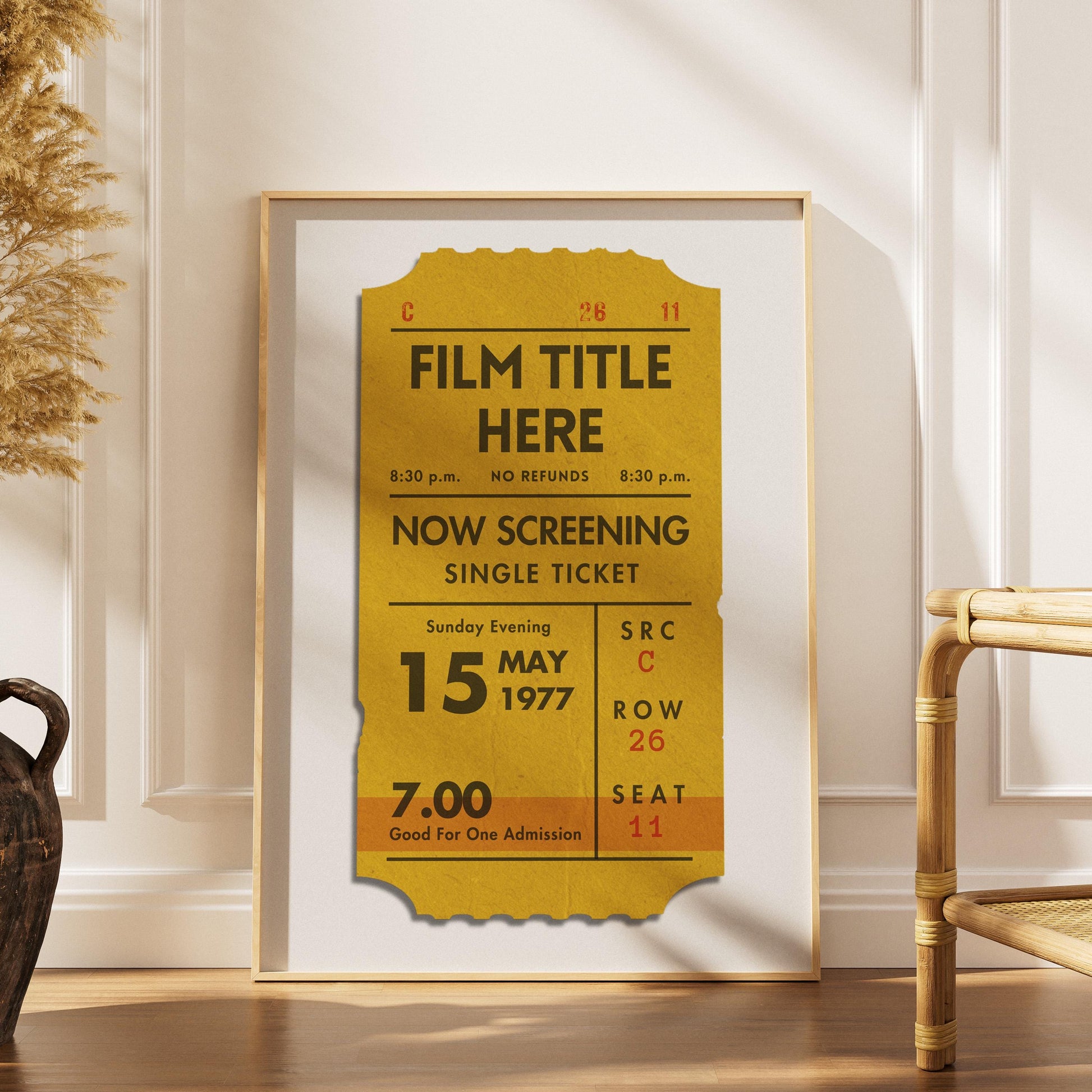 vibrant yellow film lover gift idea on wall in dining room