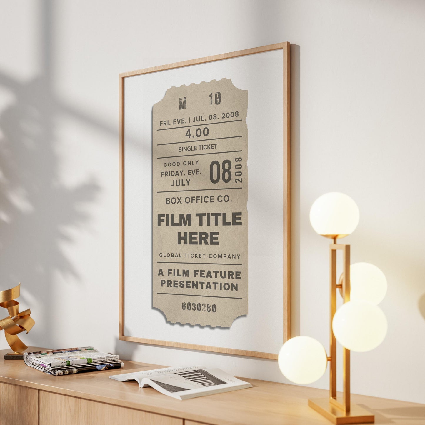 eclectic home with vintage ticket stubs art