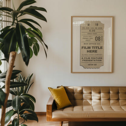 wood frame poster of personalised movie tickets pass in lounge