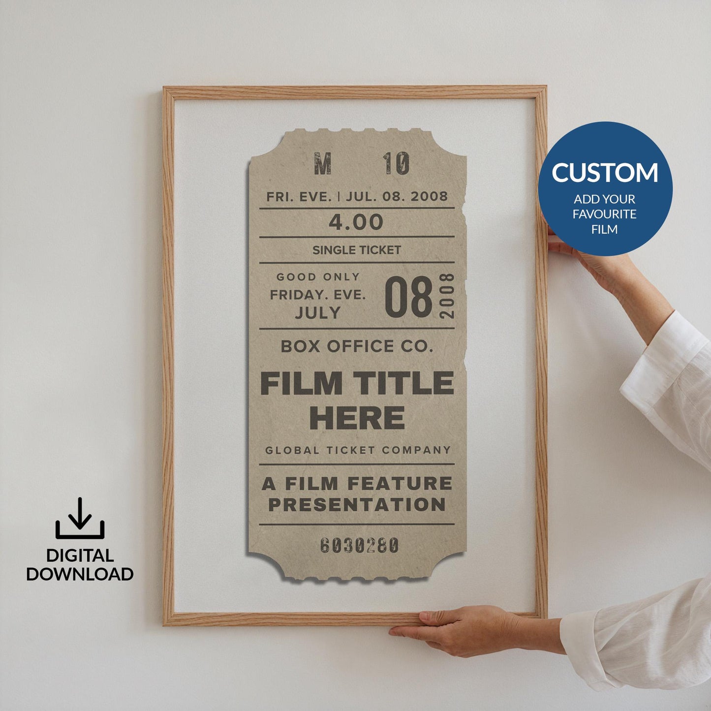 Digital Beige Custom Movie Ticket Stub Poster