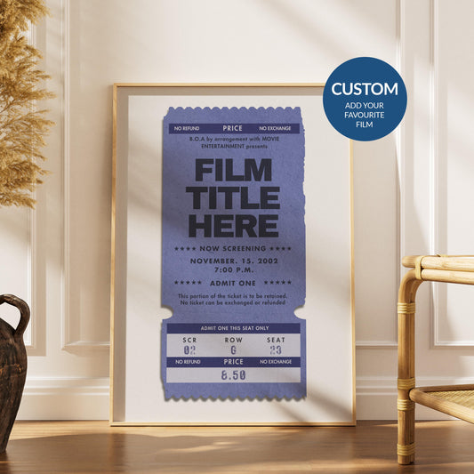 masculine vintage print for film lover positioned on floor of boho style home.