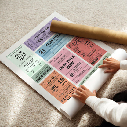 Custom Movie Ticket Stub Poster, ideal for anniversary or birthday gifting. Pick your own colours to suit your decor.
