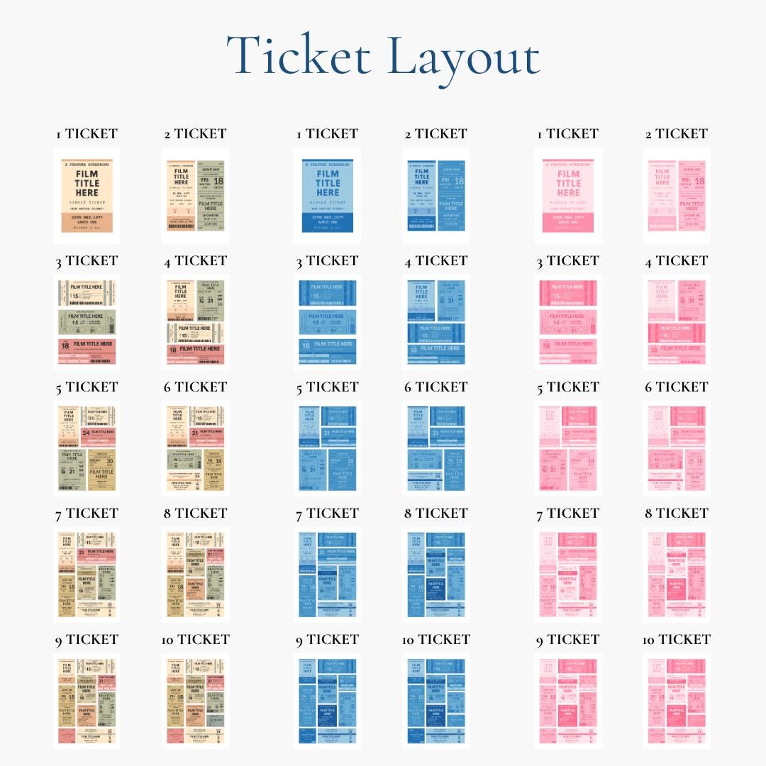 Printable retro cinema ticket art, 1-10 tickets can be made for your print and all of your favourite film ticket stubs.