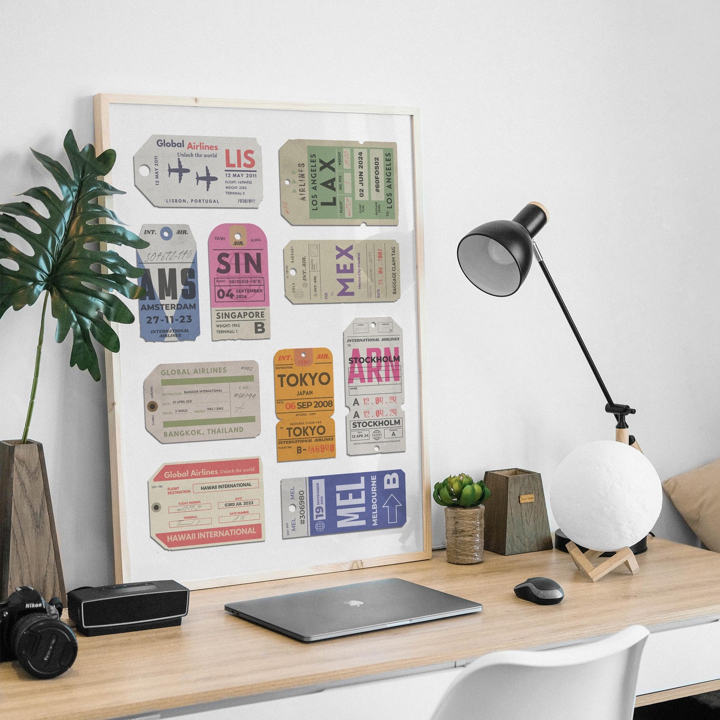 Budget-friendly affordable and printable Vintage airport tag poster, digital travel-themed keepsake for holiday memories.