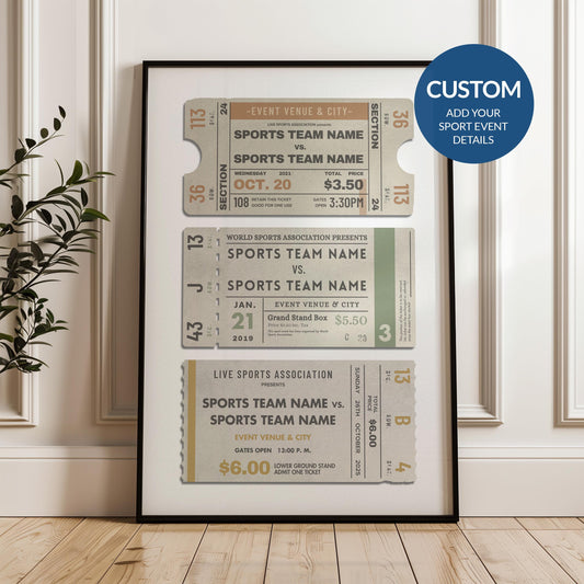 a trio of retro sports ticket stubs featuring your personal favourite sporting events.