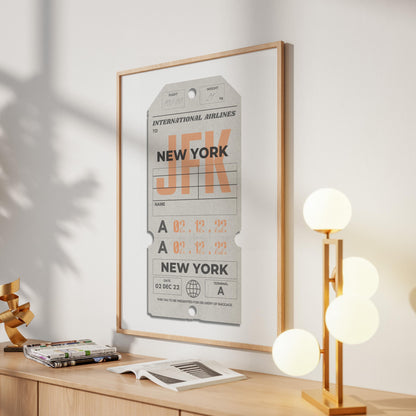 framed beige luggage tag vintage poster, perfect nostalgic travel gift for flights, holidays, and airport memories.