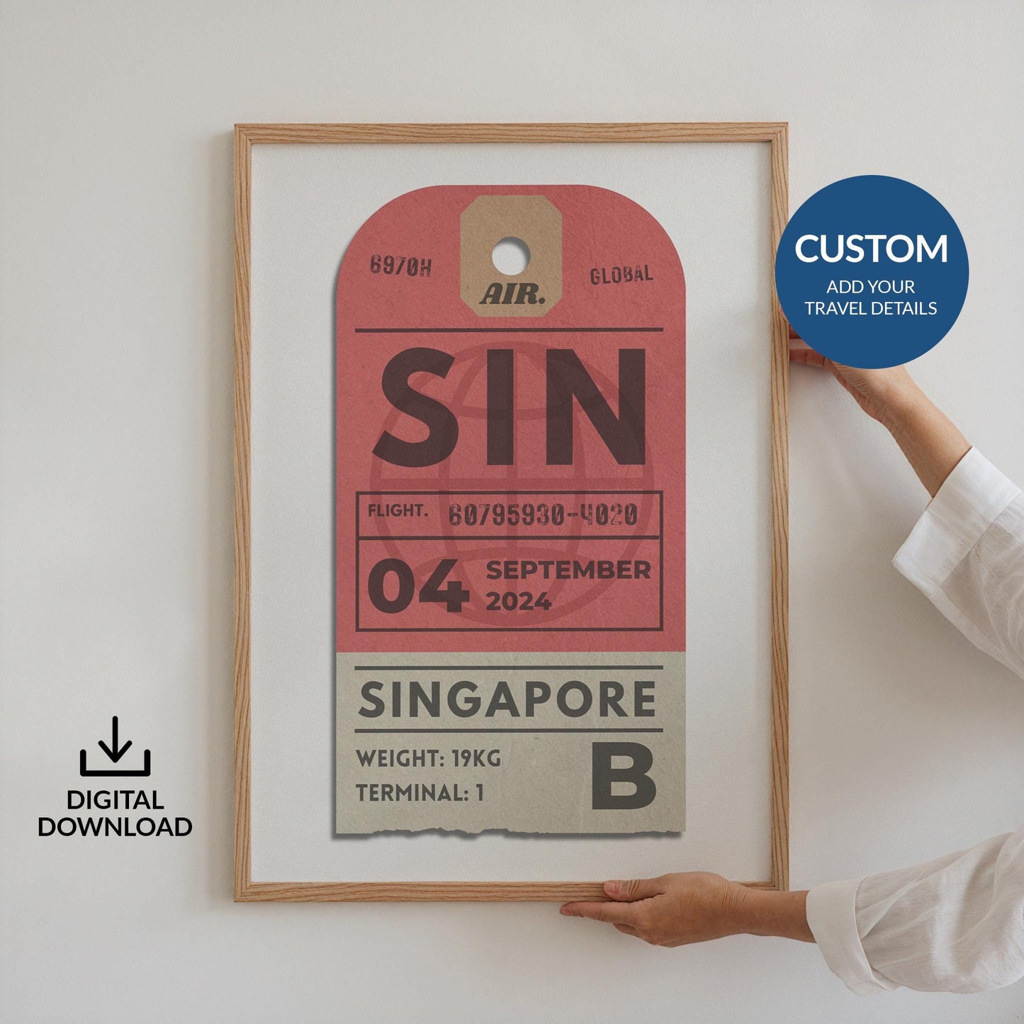 Bespoke airport code travel print, custom travel print for holidays, flights, and airport keepsakes.