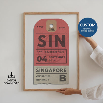 Bespoke airport code travel print, custom travel print for holidays, flights, and airport keepsakes.