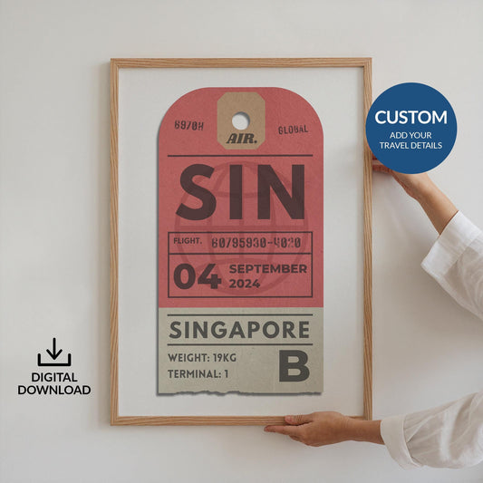 Bespoke airport code travel print, custom travel print for holidays, flights, and airport keepsakes.