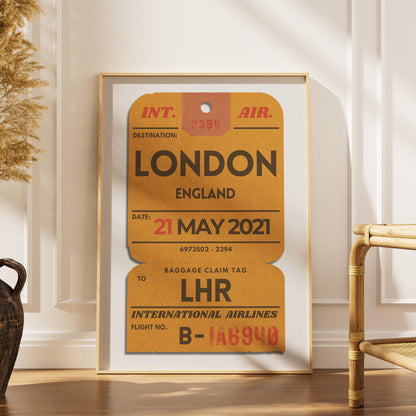 thoughtful one of a kind viral yellow custom ticket print, unique travel gift with dates and destinations of your choice.