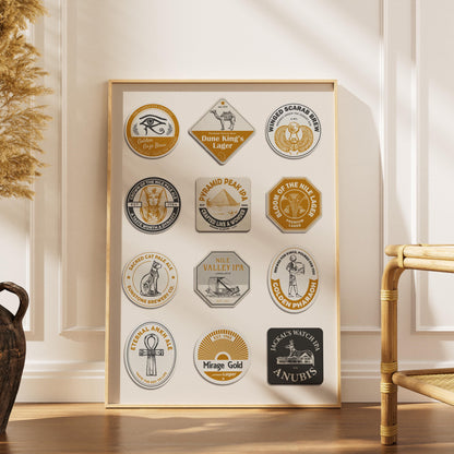 Instant download Egypt beer mat print with Valley of Kings and pharaohs. Great gift for beer lovers and home bar décor.
