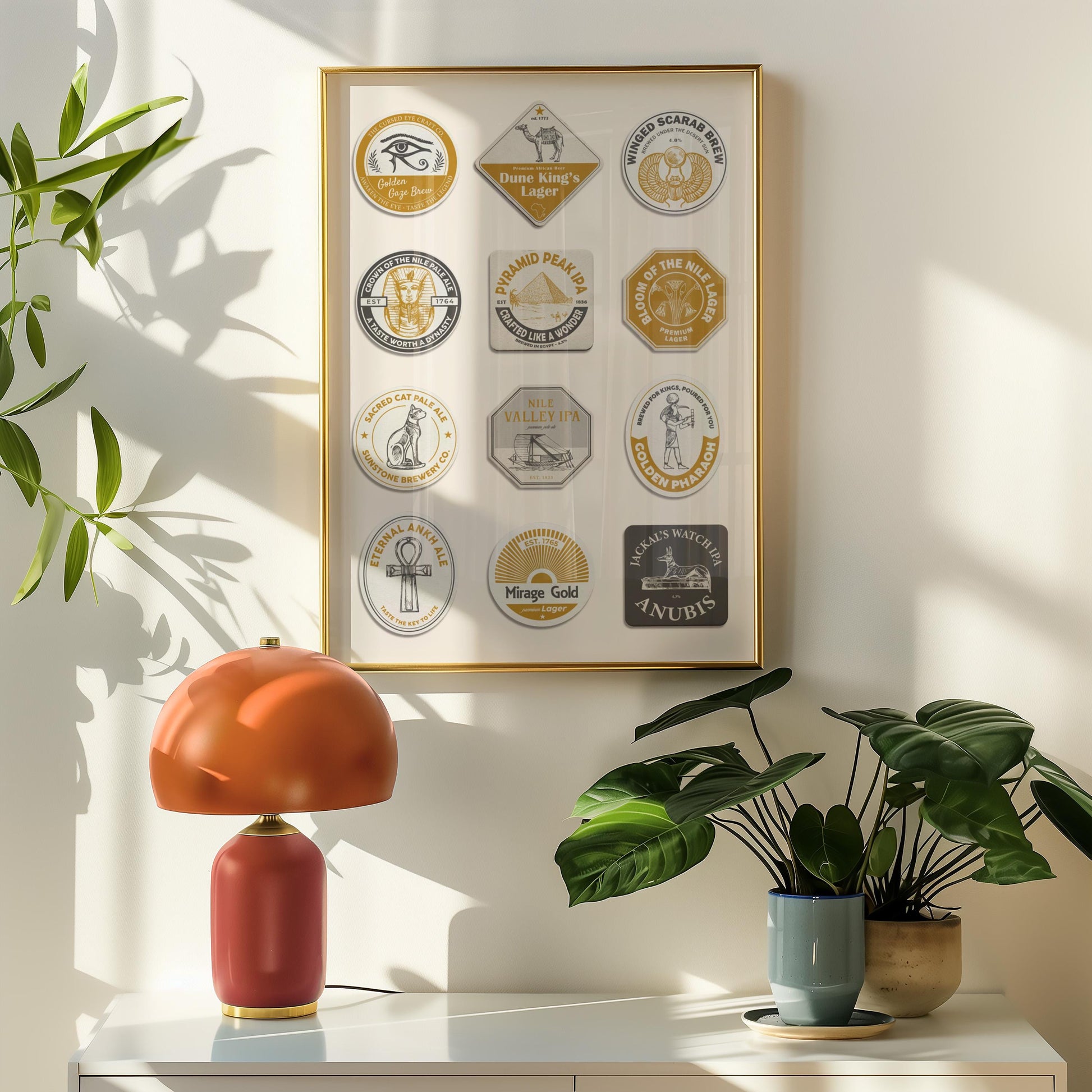 Digital beer mat poster with ancient Egypt theme for travellers to Africa. Easy pint gift man cave, office, or beer lovers.