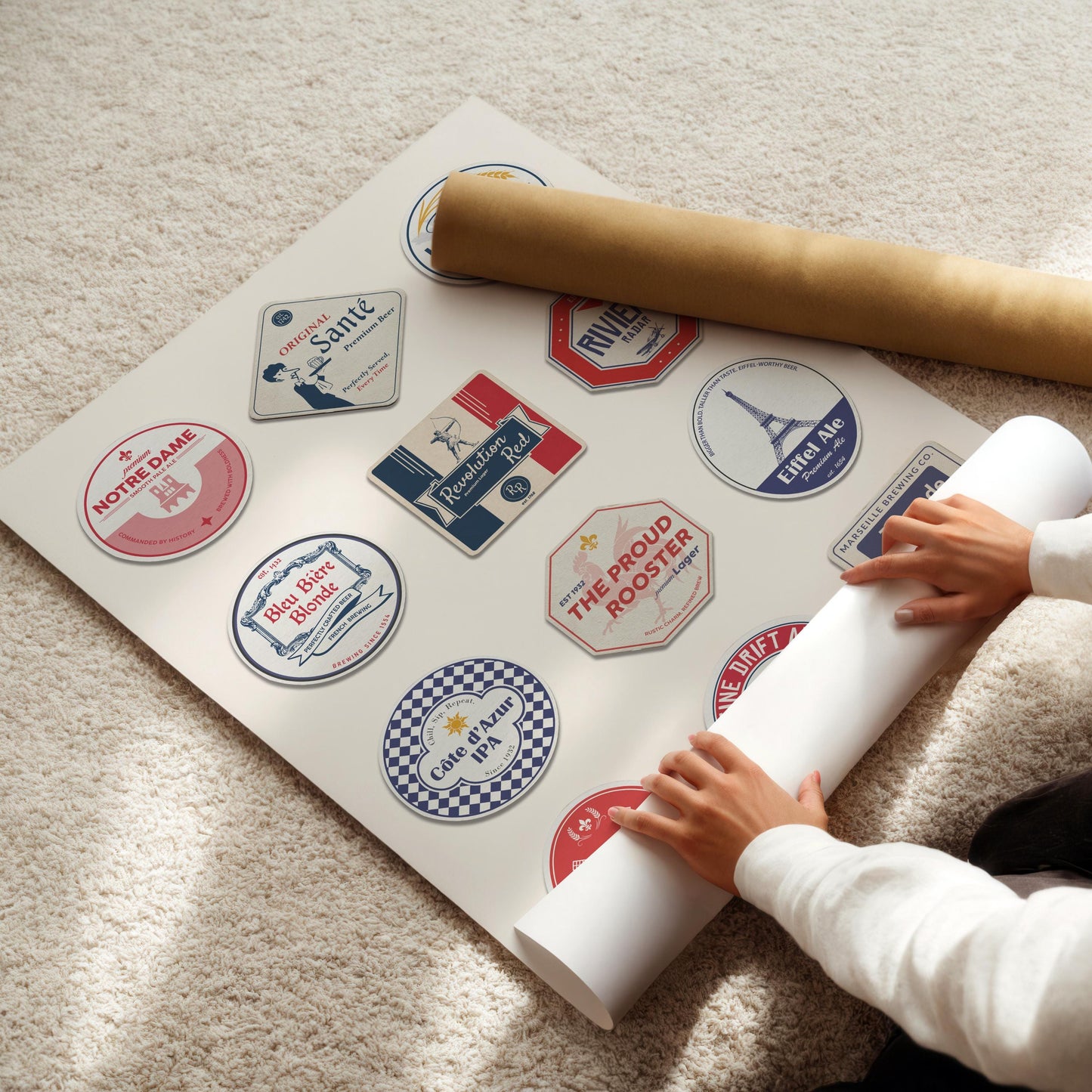 Travel mat poster with landmarks, perfect pub dad gift and holiday art for living room or desk.