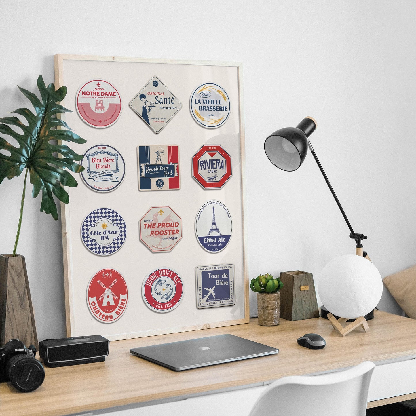 Handmade drink traveller wall art with iconic landmarks, perfect pub dad gift for Lager lovers.