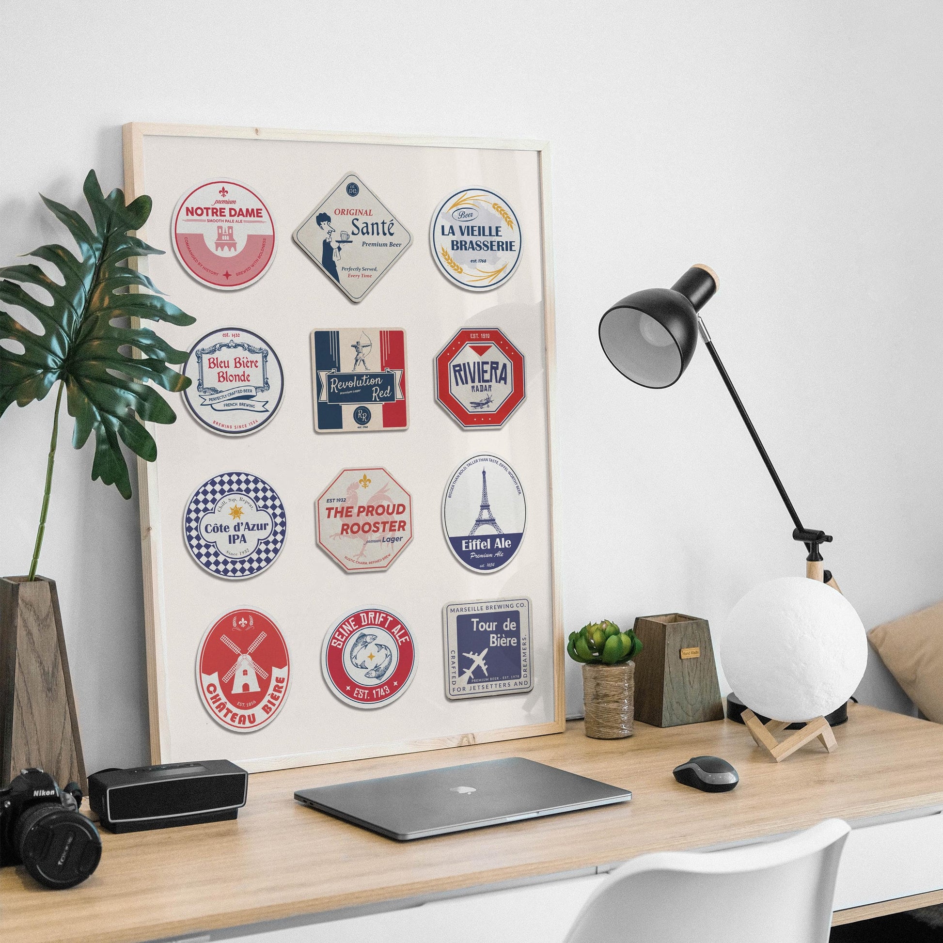 Handmade drink traveller wall art with iconic landmarks, perfect pub dad gift for Lager lovers.