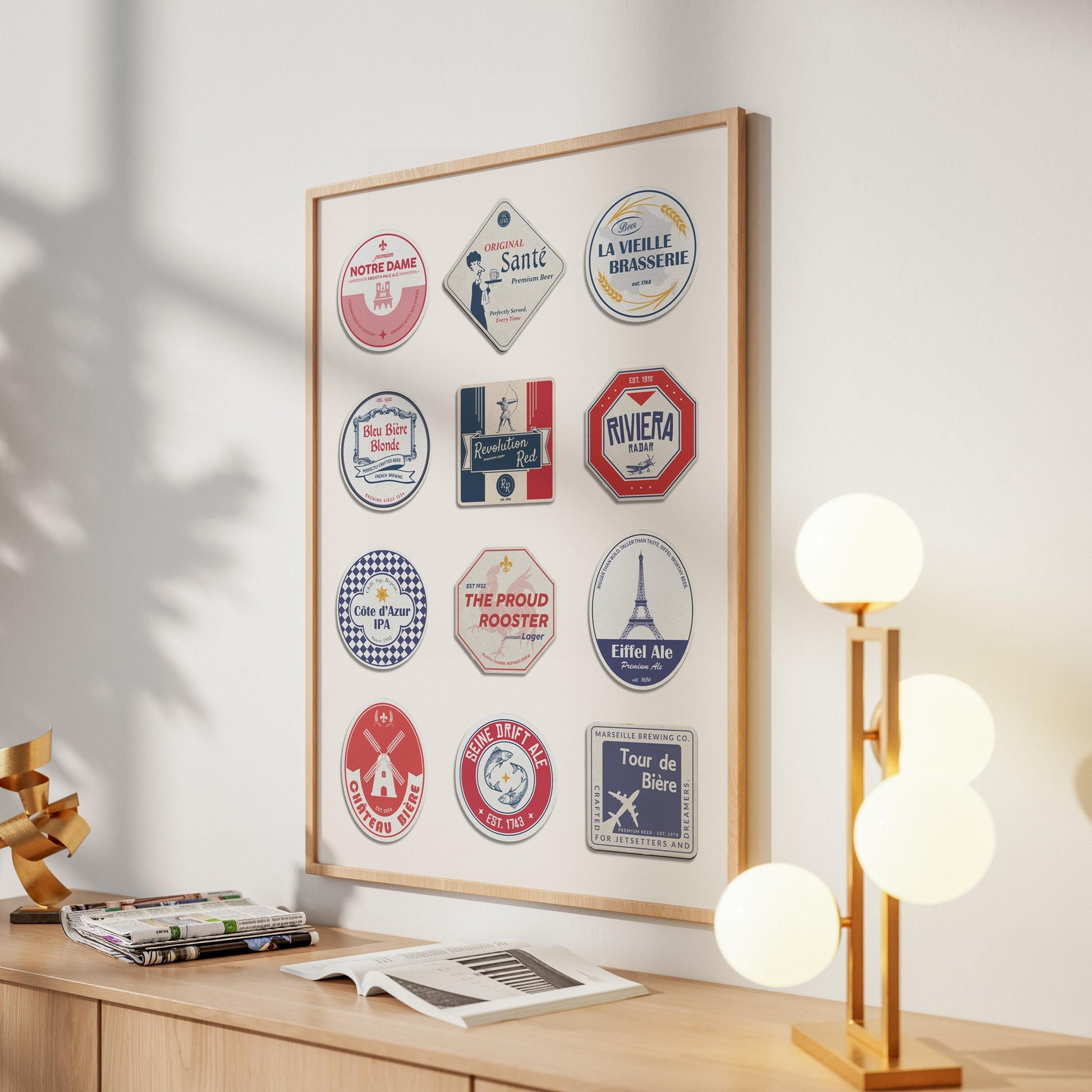 Digital paris wall art with iconic scenes, great pub dad gift and holiday art for office or kitchen.