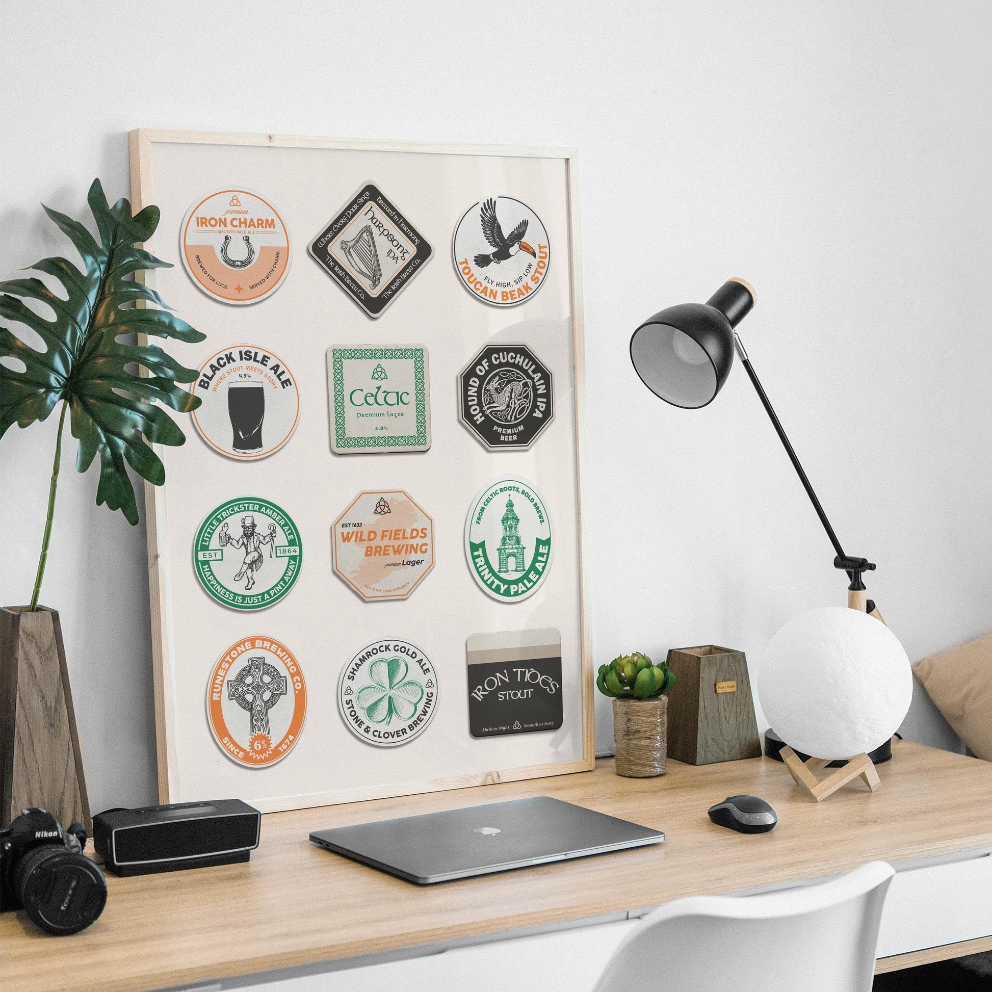 Irish traveller art print with Dublin pubs and Irish luck themes. Great for office, bar, or man cave décor.