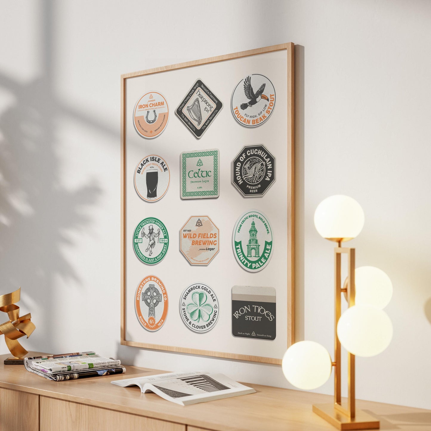 Printable Ireland beer coaster with Trinity College and Irish luck. Great pint gift for pub wall art or man cave.