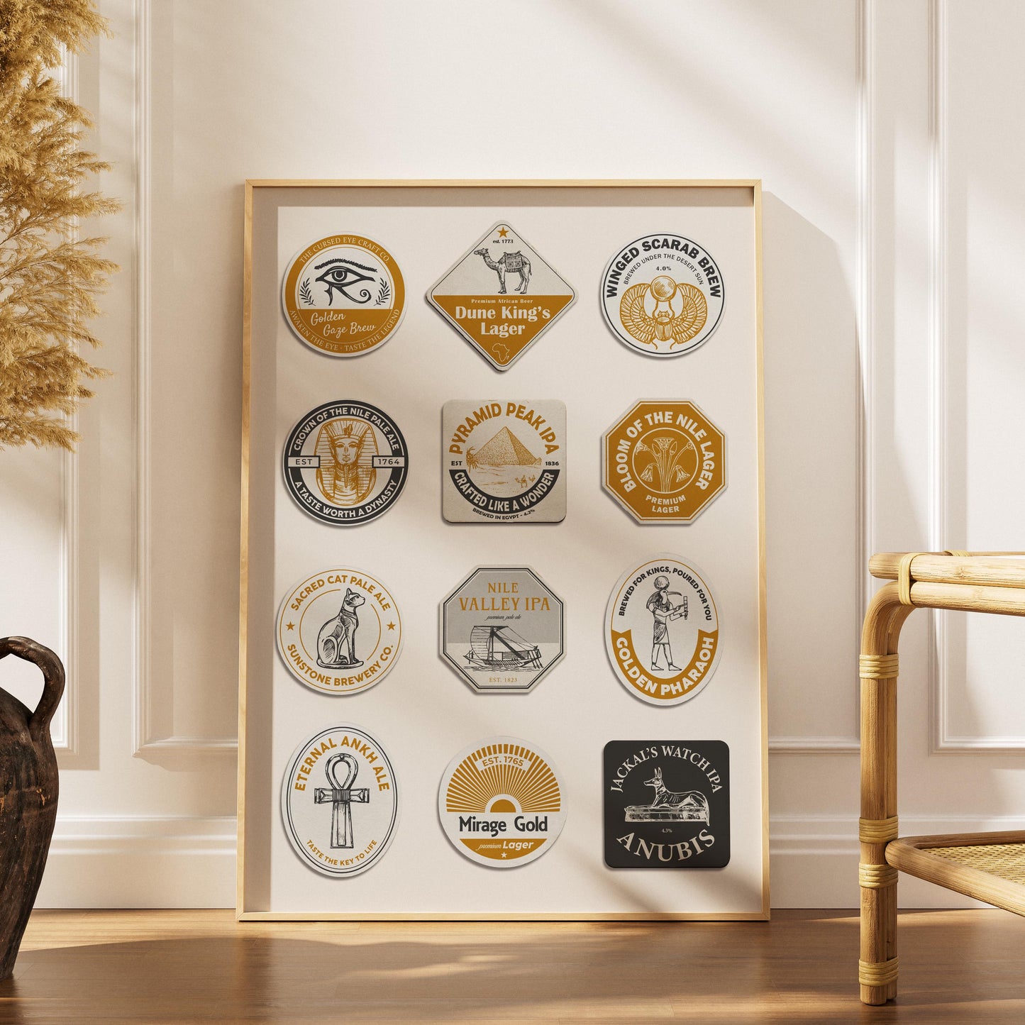 Egypt travel beer mat poster with pyramids and Nile, great man cave wall art or office gift for beer enthusiasts.