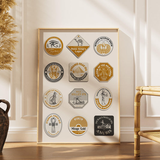 Egypt travel beer mat poster with pyramids and Nile, great man cave wall art or office gift for beer enthusiasts.