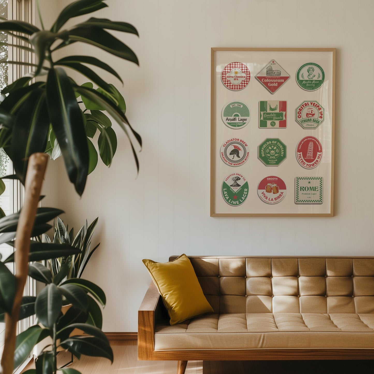 Framed Italy pub mat print showing Venice Pisa and Rome great holiday gift for travel lover kitchen or office ready