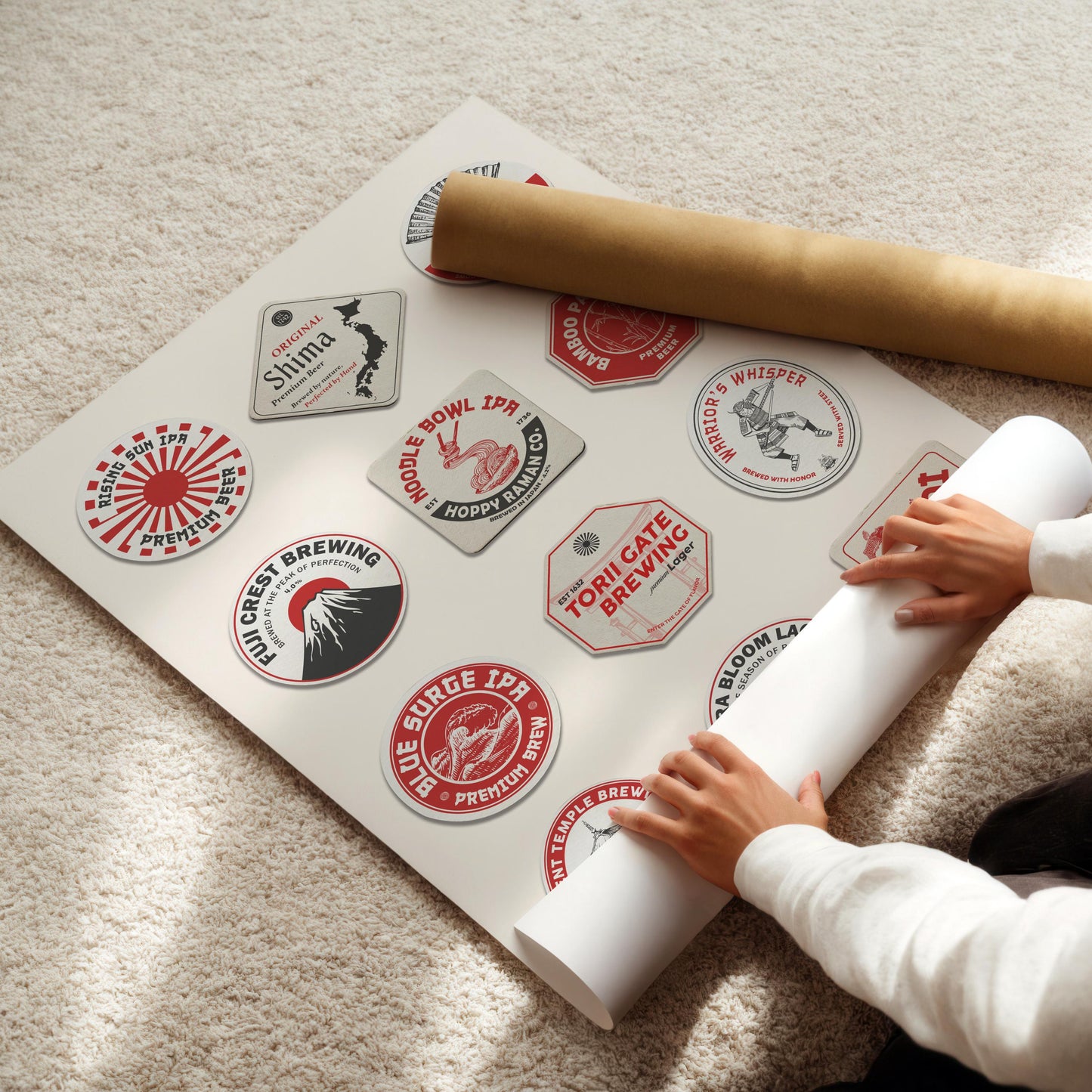 Japan beer coaster framed poster featuring famous cities, perfect beer pint gift for travellers and holidays.