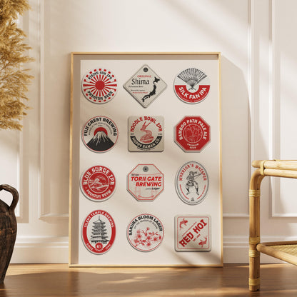 Japan travel beer mat digital printable with famous cities and beer culture. Ideal pub gift for travellers and holidays.