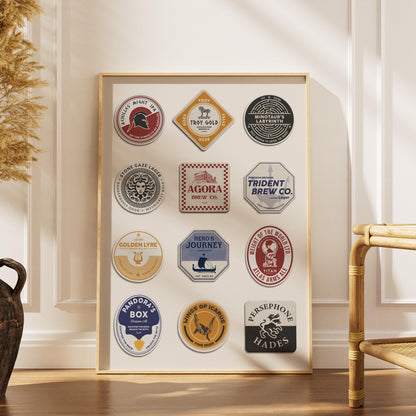 Beer mat featuring Athena, Ares, and famous Greek myths. Ideal gift for travellers and beer enthusiasts.