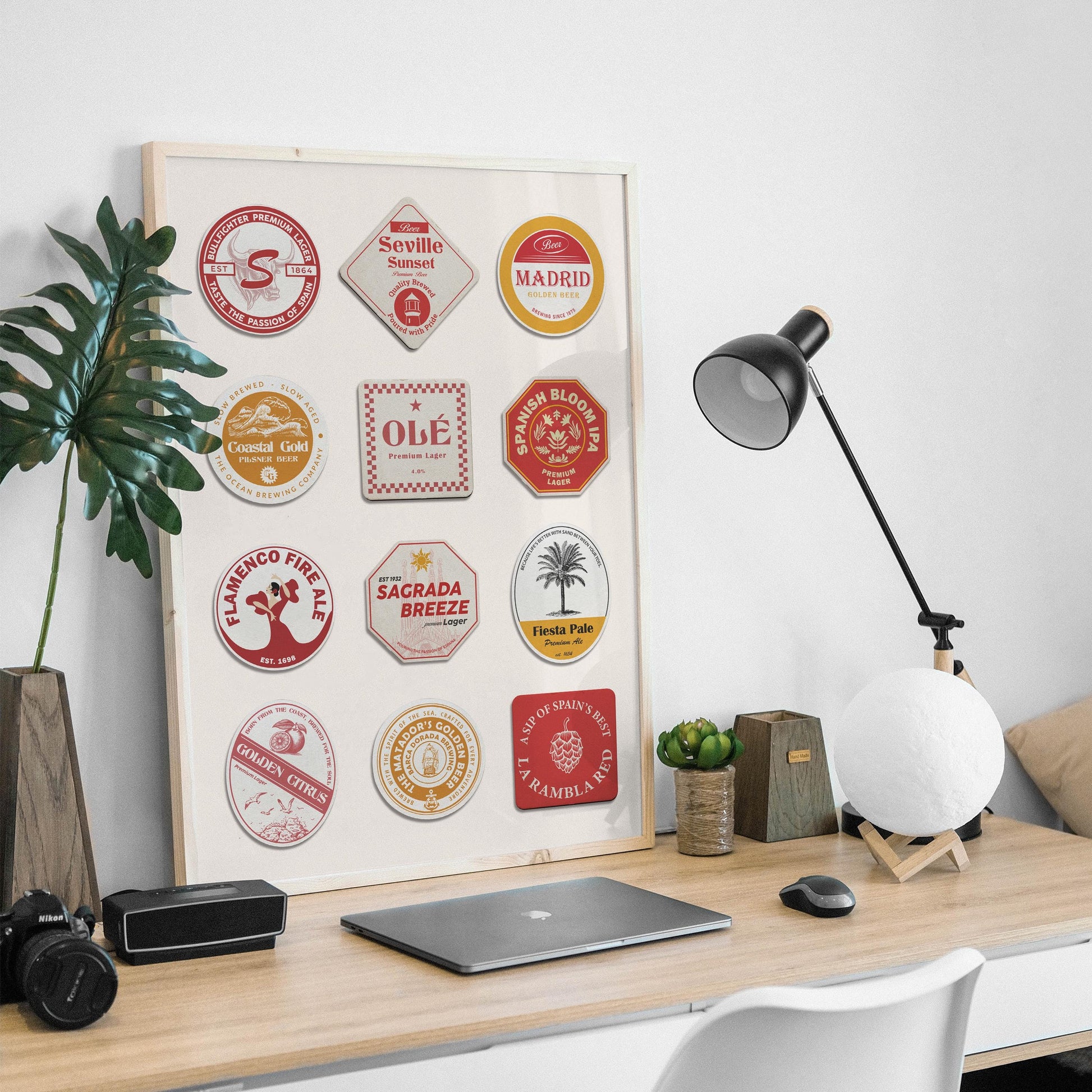 Printable Spain beer coaster poster featuring Madrid, flamenco, perfect digital gift for travellers and beer enthusiasts.