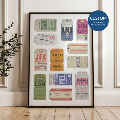 Framed Custom Vintage Luggage Tag Poster, perfect physical gift for travellers and nostalgic holiday memories