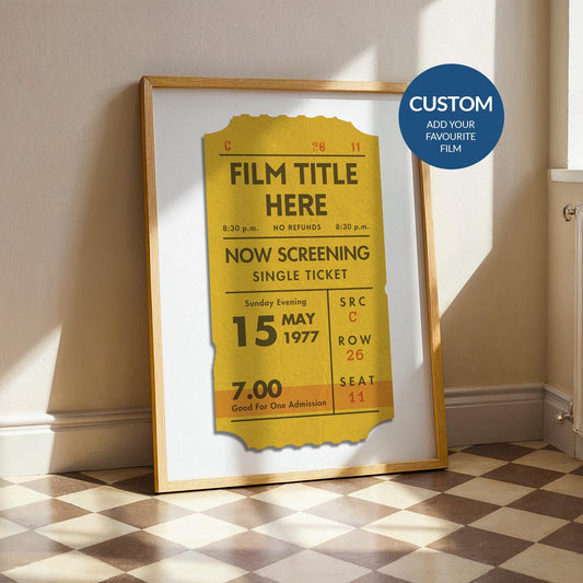 mid century bedroom with large wall art of vintage films design