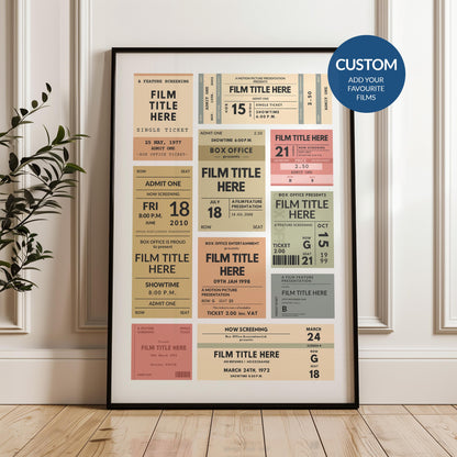 Custom Movie Ticket Stub Poster, custom gift for anniversary or birthday, retro film stub wall art.