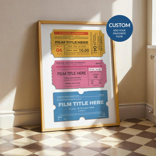 custom movie ticket stub poster leaning on wall