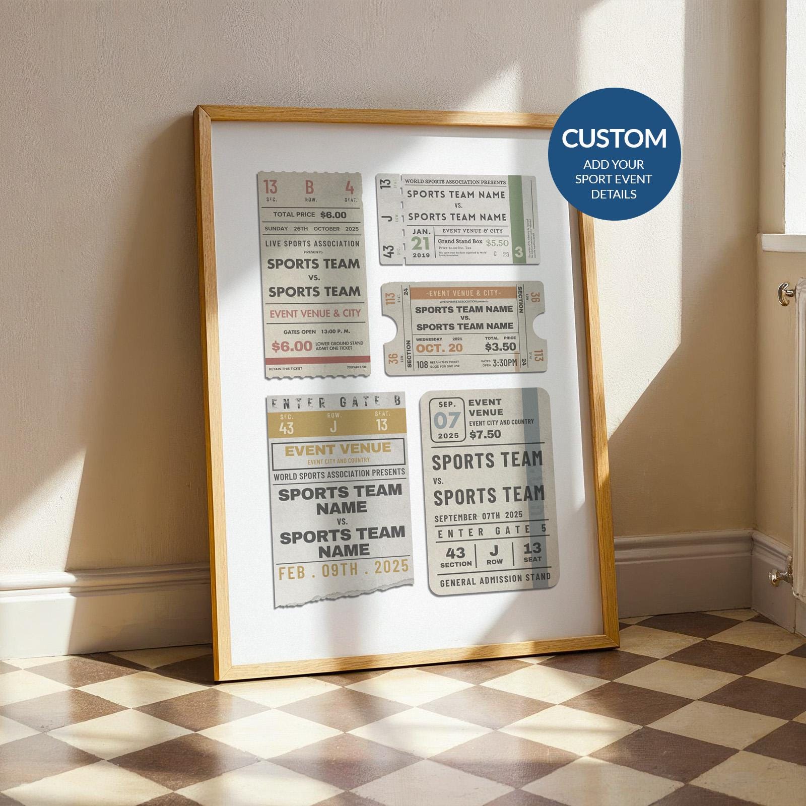 a retro inspired ticket poster for old sports ticket stubs. custom to your events.