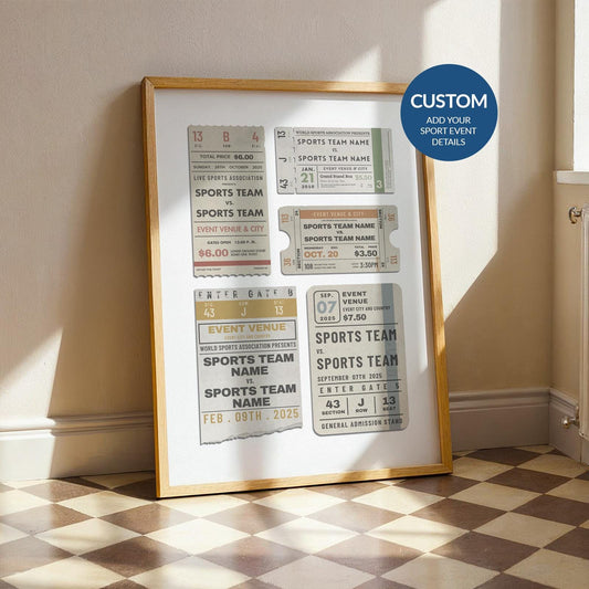 a retro inspired ticket poster for old sports ticket stubs. custom to your events.
