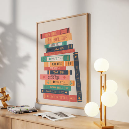 Framed personalised book collection artwork with pastel tones ideal BookTok inspired gift for readers