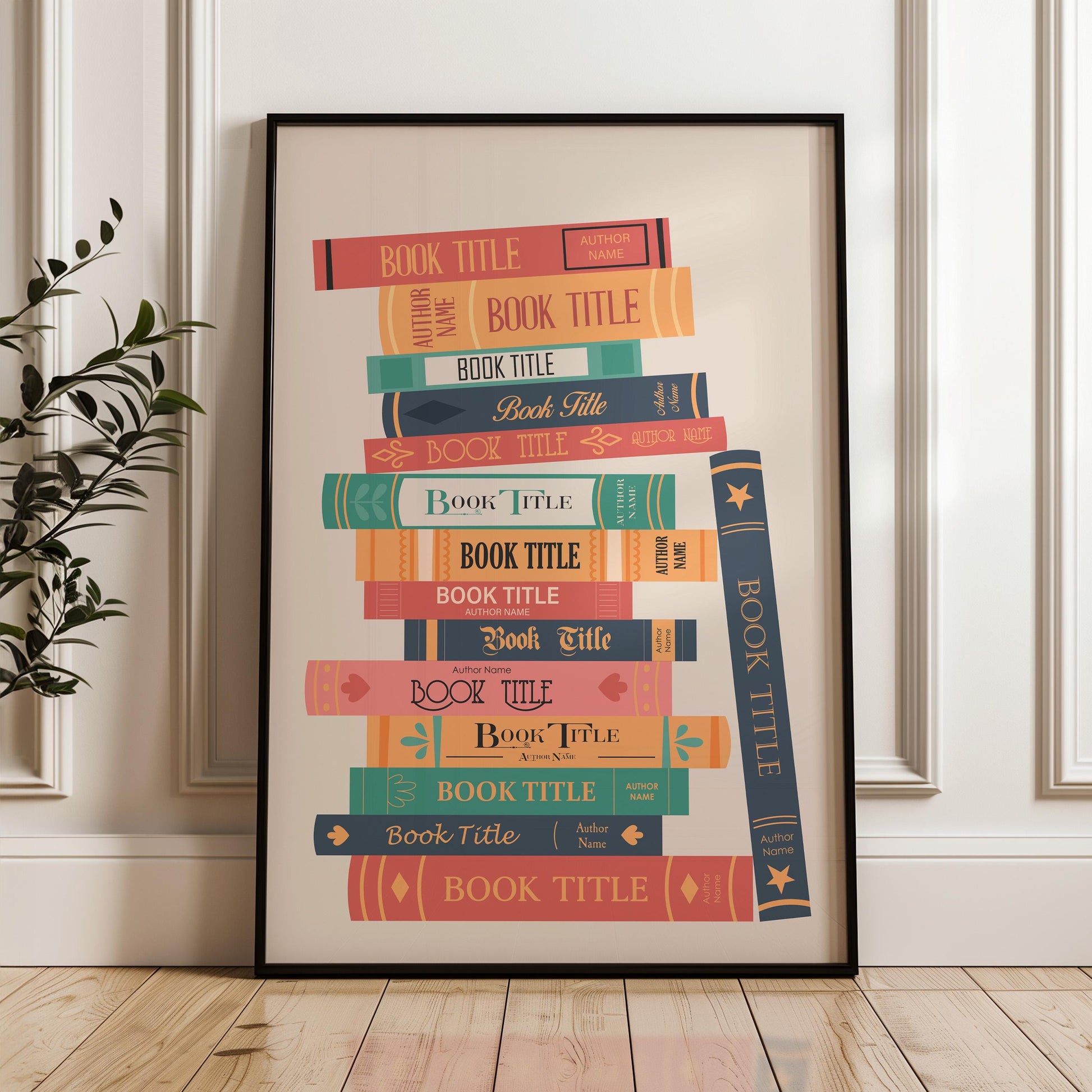Printable bespoke books bundle art trendy aesthetic for book lovers reading corners and digital gifting. leaning on wall